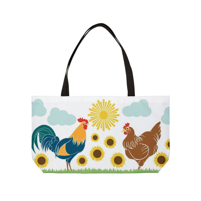 "Farm Fresh: A Whimsical Rooster and Hen Tote Bag for Bright Days"