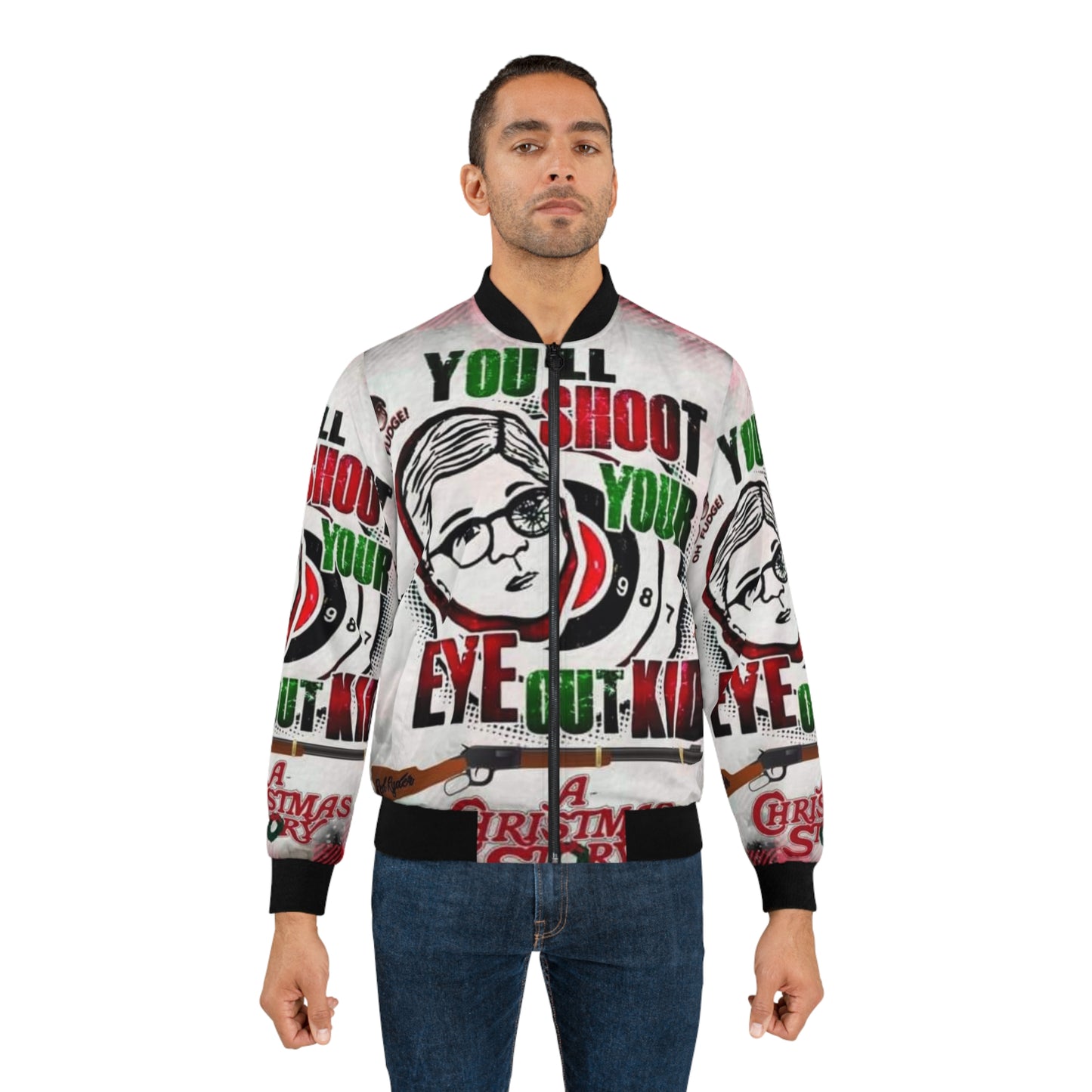 "A Christmas Story" Inspired Bomber Jacket with Iconic Quotes and Graphics