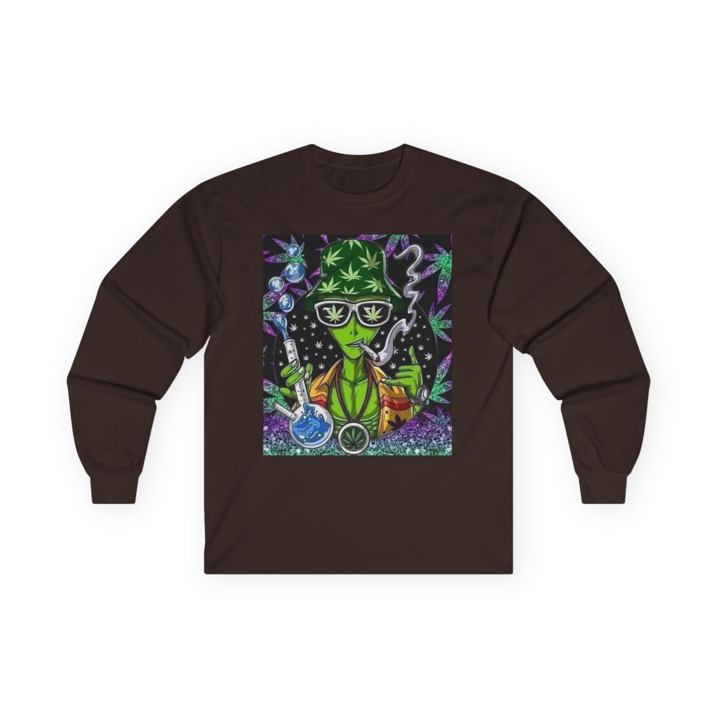 "Chill Alien Vibes: Cannabis Culture Long-Sleeve Shirt"