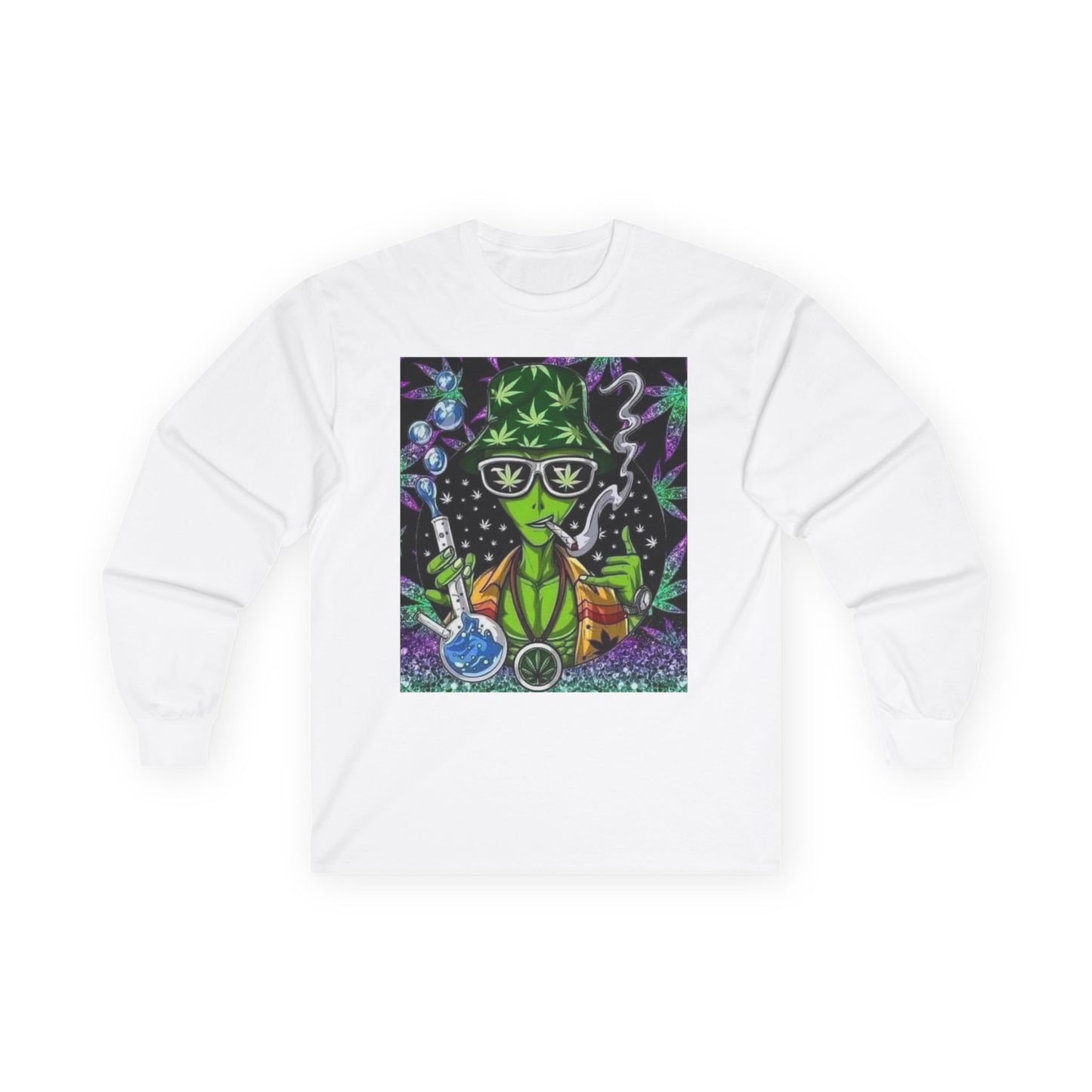 "Chill Alien Vibes: Cannabis Culture Long-Sleeve Shirt"