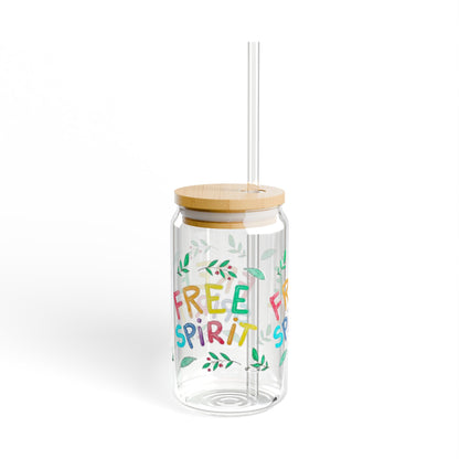 "Eco-Friendly Glass Jar with Bamboo Lid and 'Free Spirit' Design"