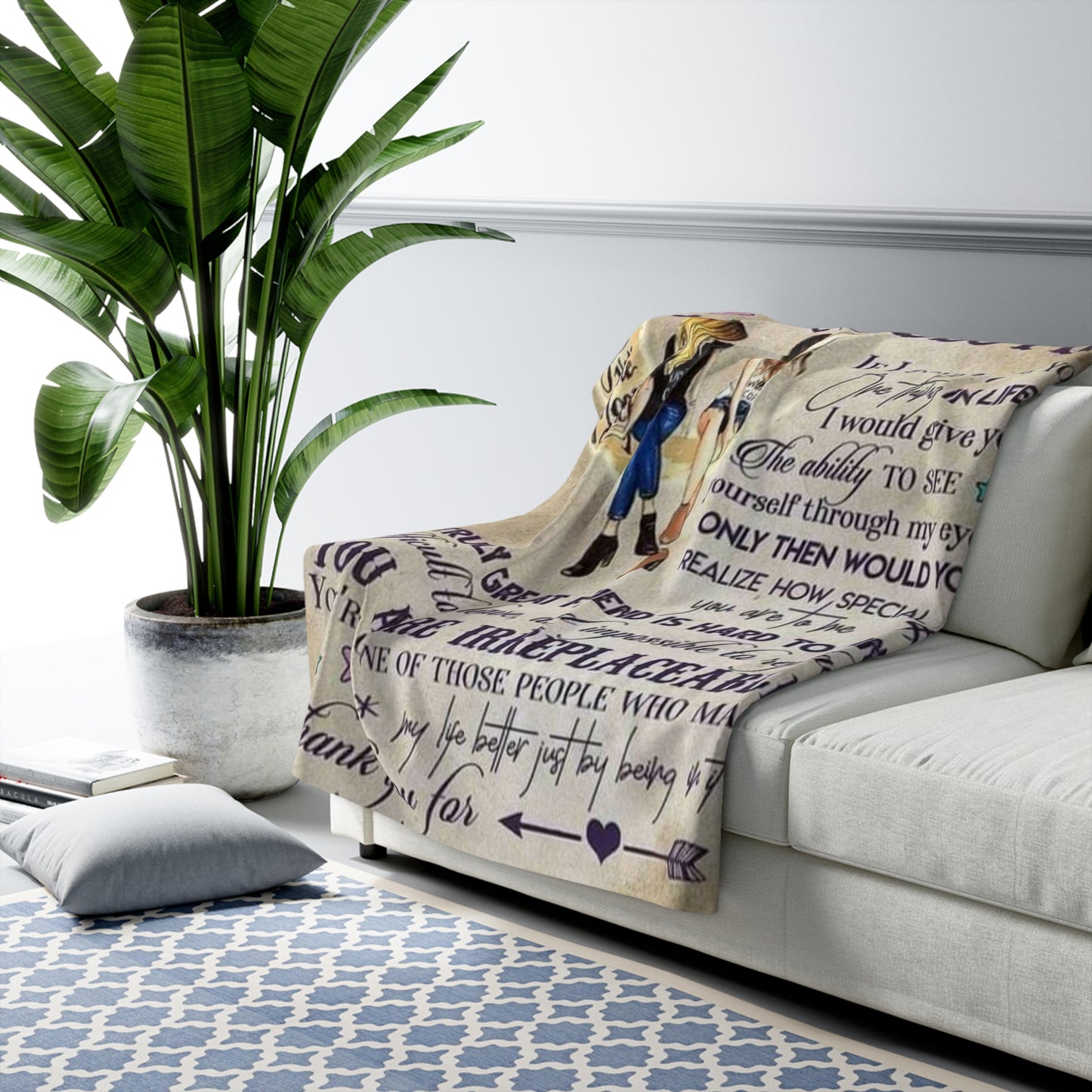 "Friendship-Themed Decorative Blanket with Heartfelt Messages"